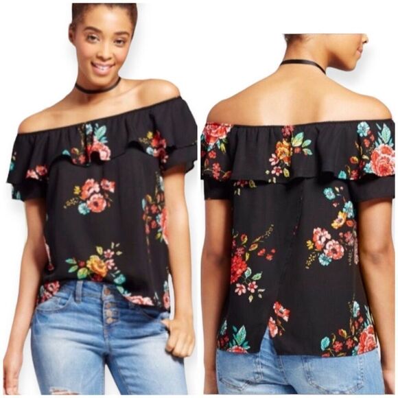 Xhilaration Open Back Off The Shoulder Floral Blouse - Small - Picture 1 of 8